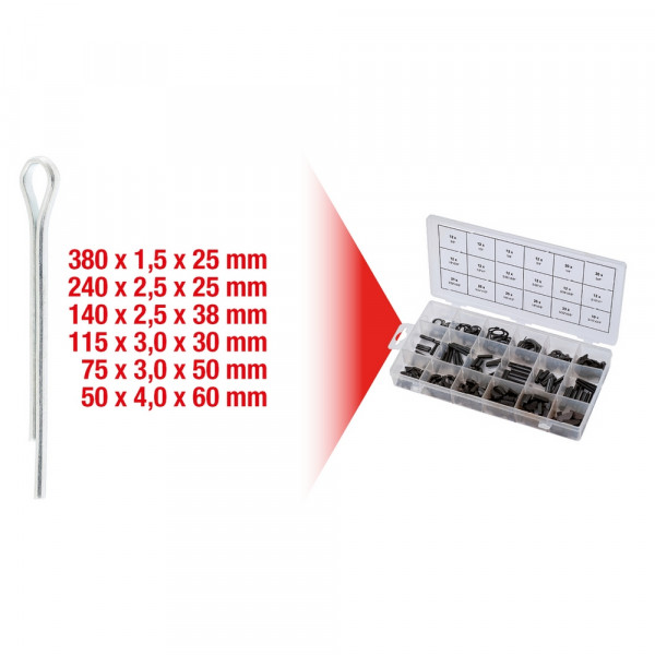 KS TOOLS Sortiment Splinte, Ø1,5-4,0mm 1000stk.