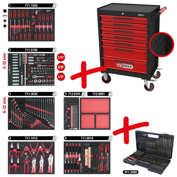 KS TOOLS ECOline SCHWARZ/ROT Werkstattwagen