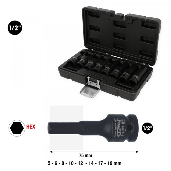 KS TOOLS 1/2" Kraft-Bit-Stecknuss-Satz, lang,