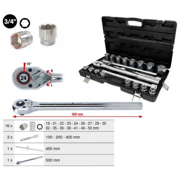 KS TOOLS 3/4" Steckschlüssel-Satz, 21-tlg