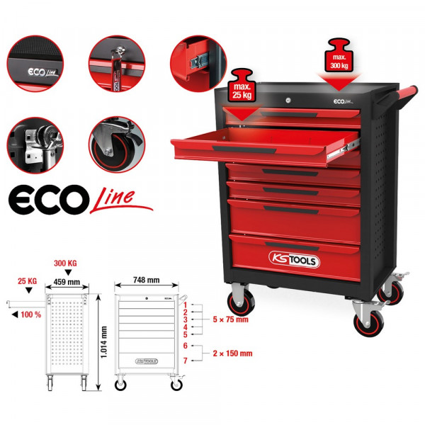 KS TOOLS ECOline SCHWARZ/ROT Werkstattwagen