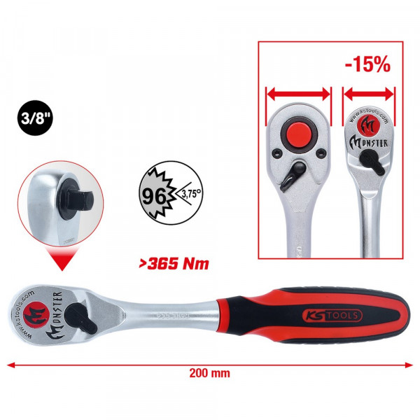 KS TOOLS 3/8" Monster Umschaltknarre, 96 Zahn
