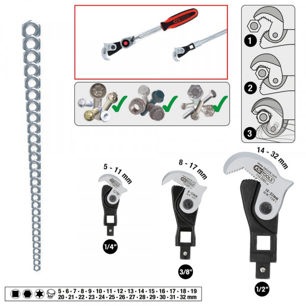 KS TOOLS 1/4" + 3/8" + 1/2"