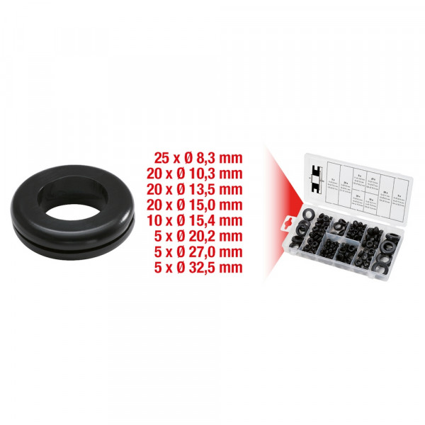 KS TOOLS Sortiment Gummi-Durchgangstüllen 110tlg.