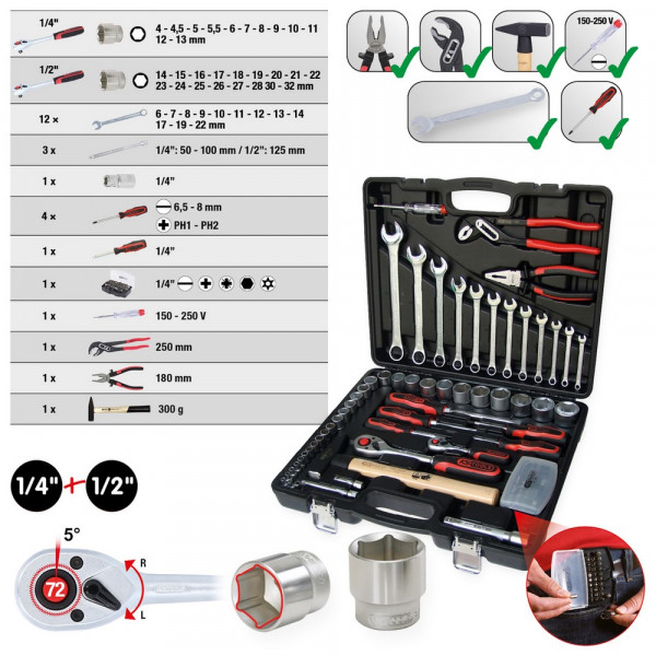 KS TOOLS 1/4"+1/2" Werkzeug-Satz, 88-tlg