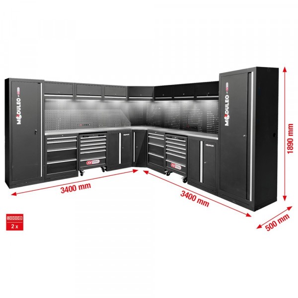 KS TOOLS Werkstatt-Schranksystem, L-Form, 3400 x