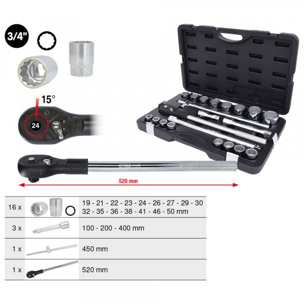 KS TOOLS 3/4" Steckschlüssel-Satz, 21-tlg