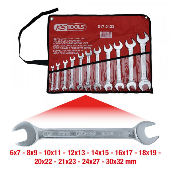 KS TOOLS Doppel-Maulschlüssel-Satz, 11-tlg,