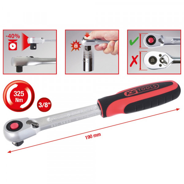 KS TOOLS 3/8" SlimPOWER Umschaltknarre,72