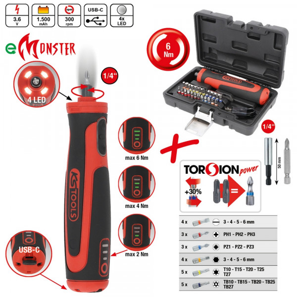 KS TOOLS eMONSTER 1/4" Akku-Bit-Schrauber-Satz,