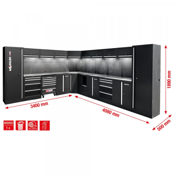 KS TOOLS Werkstatt-Schranksystem, L-Form, 3400 x