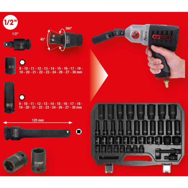 KS TOOLS 1/2" Sechskant-Kraft-Stecknuss-Satz,