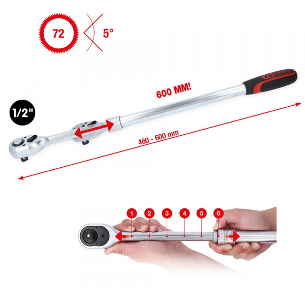 KS TOOLS 1/2" Teleskop-Umschaltknarre,