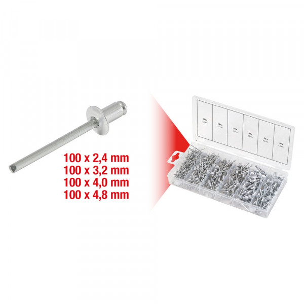 KS TOOLS Sortiment Blindnieten, 400-tlg 2,4 - 3,2
