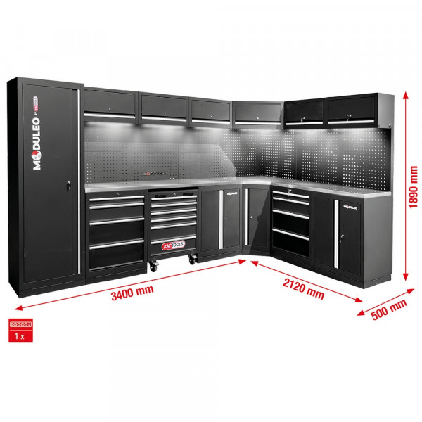 KS TOOLS Werkstatt-Schranksystem, L-Form, 3400 x