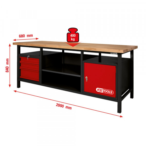KS TOOLS XXL-Werkbank mit 3 Schubladen und 1