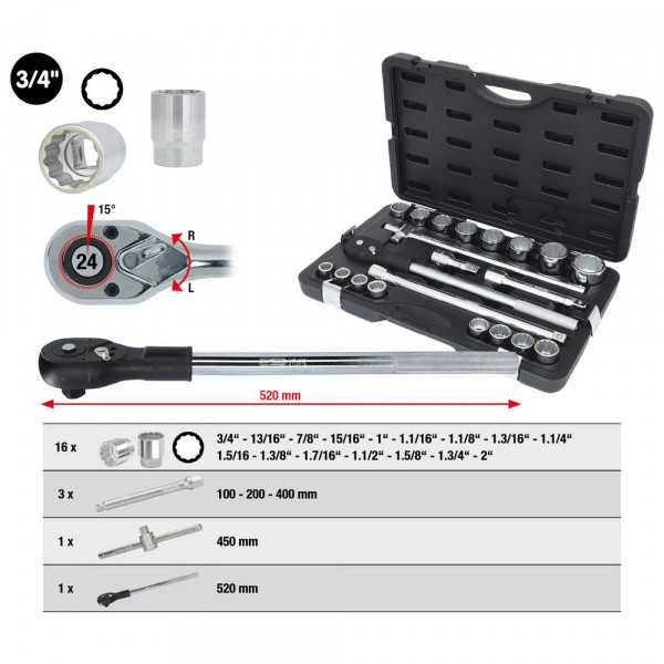 KS TOOLS 3/4" Steckschlüssel-Satz, 21-tlg