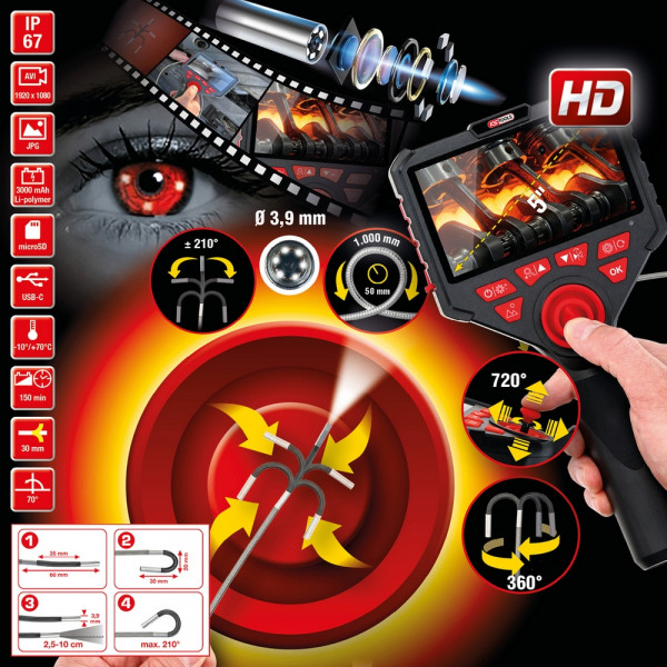 KS TOOLS HD-Videoskop-Satz mit Ø 3,9 mm 720° und