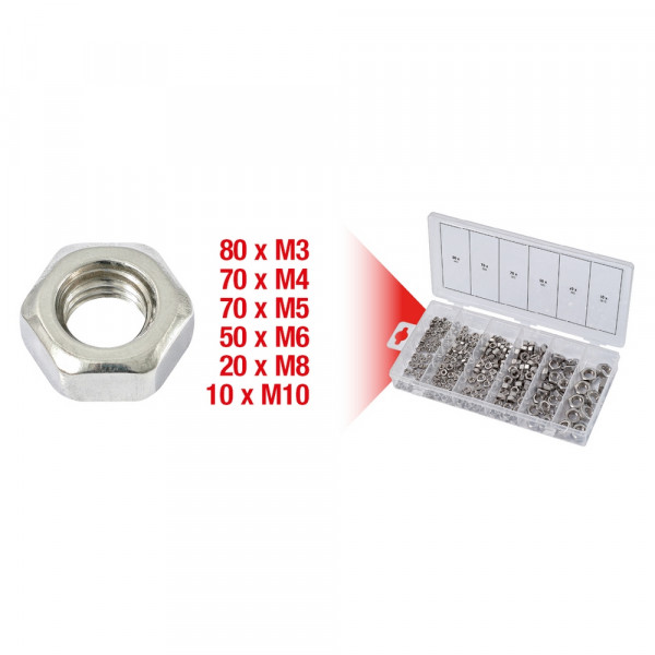 KS TOOLS Sortiment Edelstahl-Muttern, metrisch