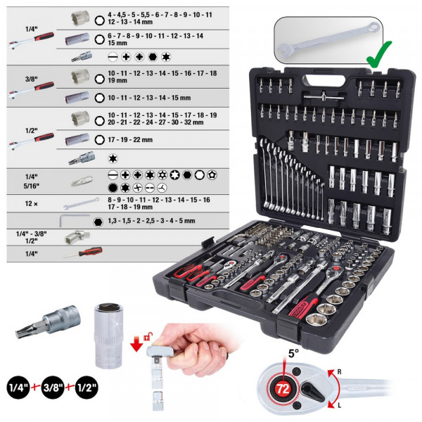 KS TOOLS 1/4"+3/8"+1/2" CHROMEplus