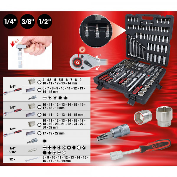KS TOOLS 1/4"+3/8"+1/2" Steckschlüssel-Satz,